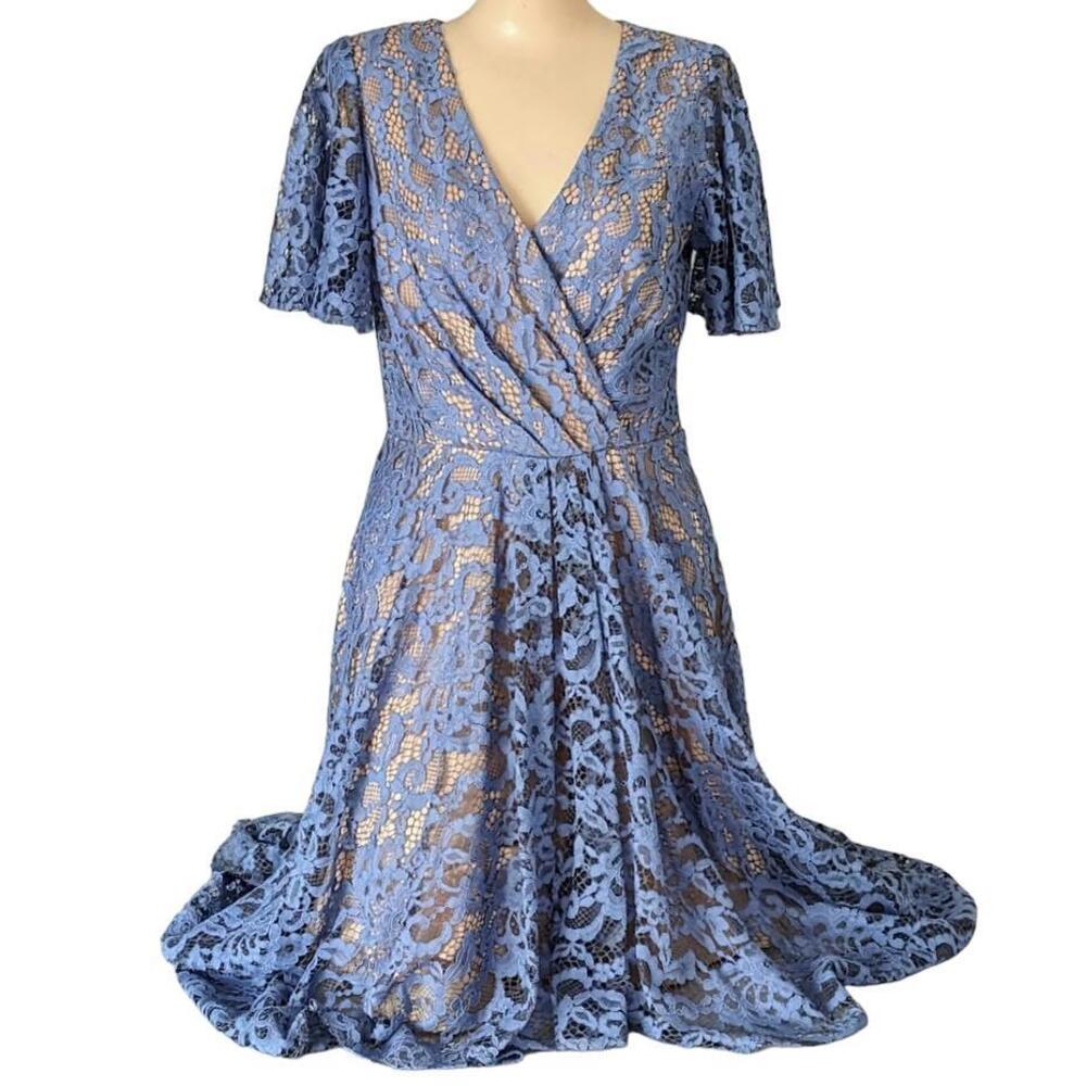 Anthropologie Moulinette Soeurs Genevieve Dress Lace High Low Blue Romantic Sz 6